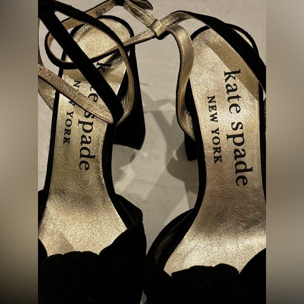 Kate Spade Confetti Platform Sandal Heels Black Suede Size 6.5 - Picture 9 of 13